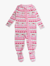 Load image into Gallery viewer, Pinkmas Fair Isle Footed Ruffle One Piece Pajama