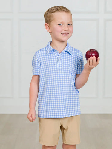 Boys Classic Periwinkle Blue Gingham Performance Polo