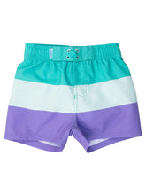 Load image into Gallery viewer, Boys Green Purple Colorblock Swim Trunks