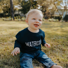 Load image into Gallery viewer, Youth Navy Merino Block Letter Sweater