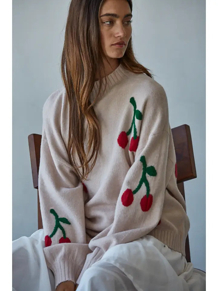 Cherry Knit Sweater Cherry Print
