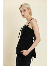 Load image into Gallery viewer, Black Bow Trim Peplum Top