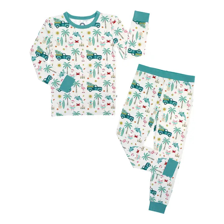 Coastal Christmas Holiday Bamboo Kids Pajamas Sleep Set