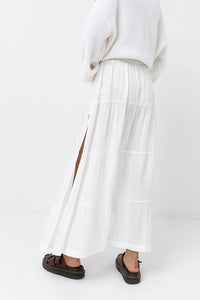 White Classic Tiered Maxi Skirt