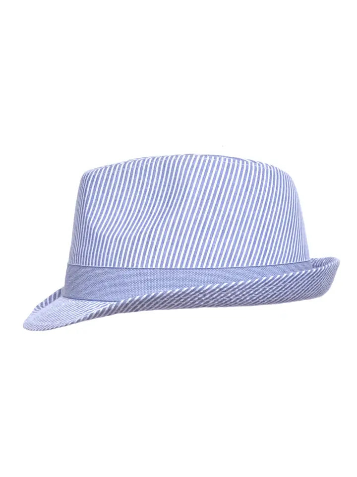 Kids UPF50+ Fedora Sun Hat Chambray Stripe