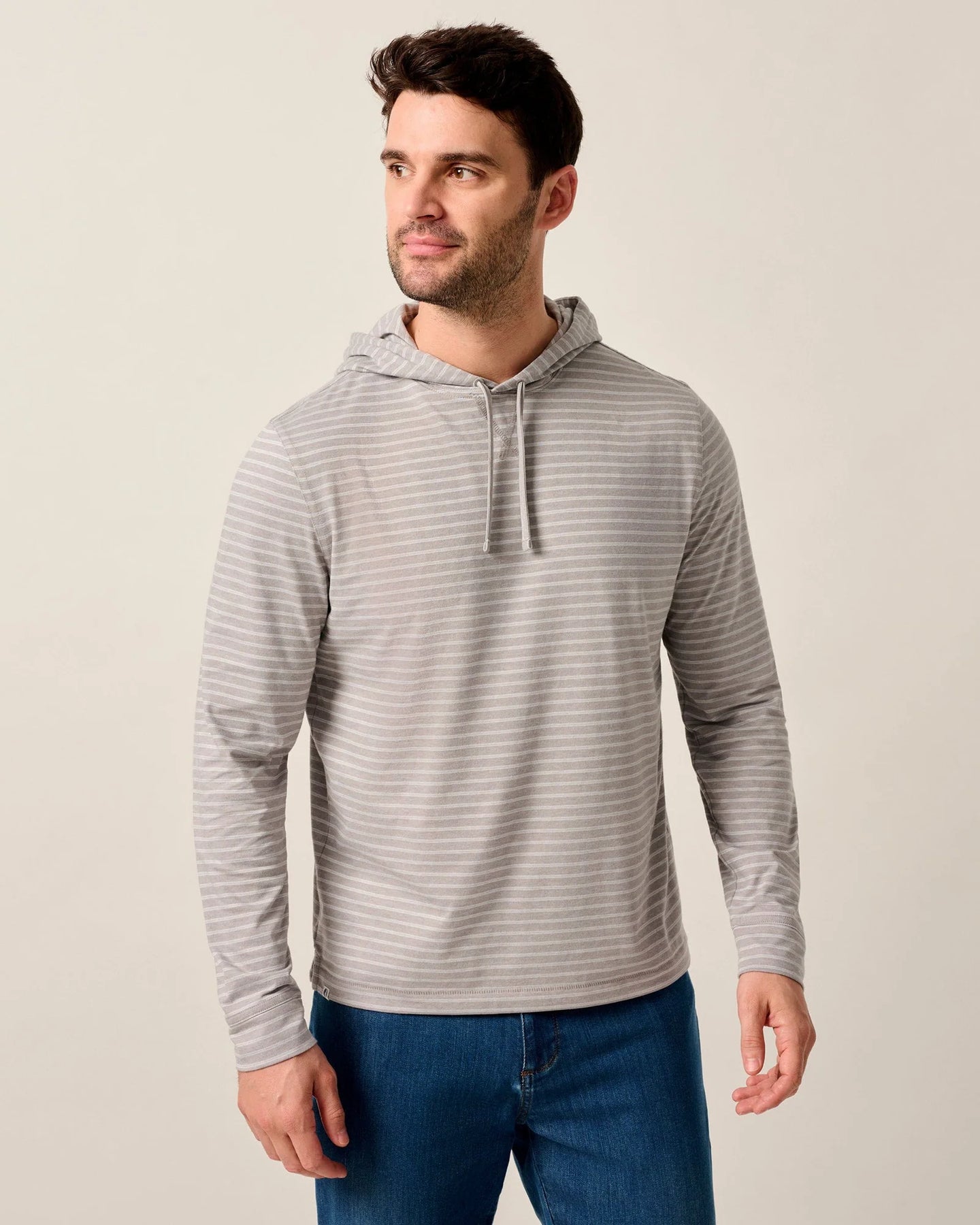 Light Gray Wycliff Striped Long-Sleeve T-Shirt Hoodie