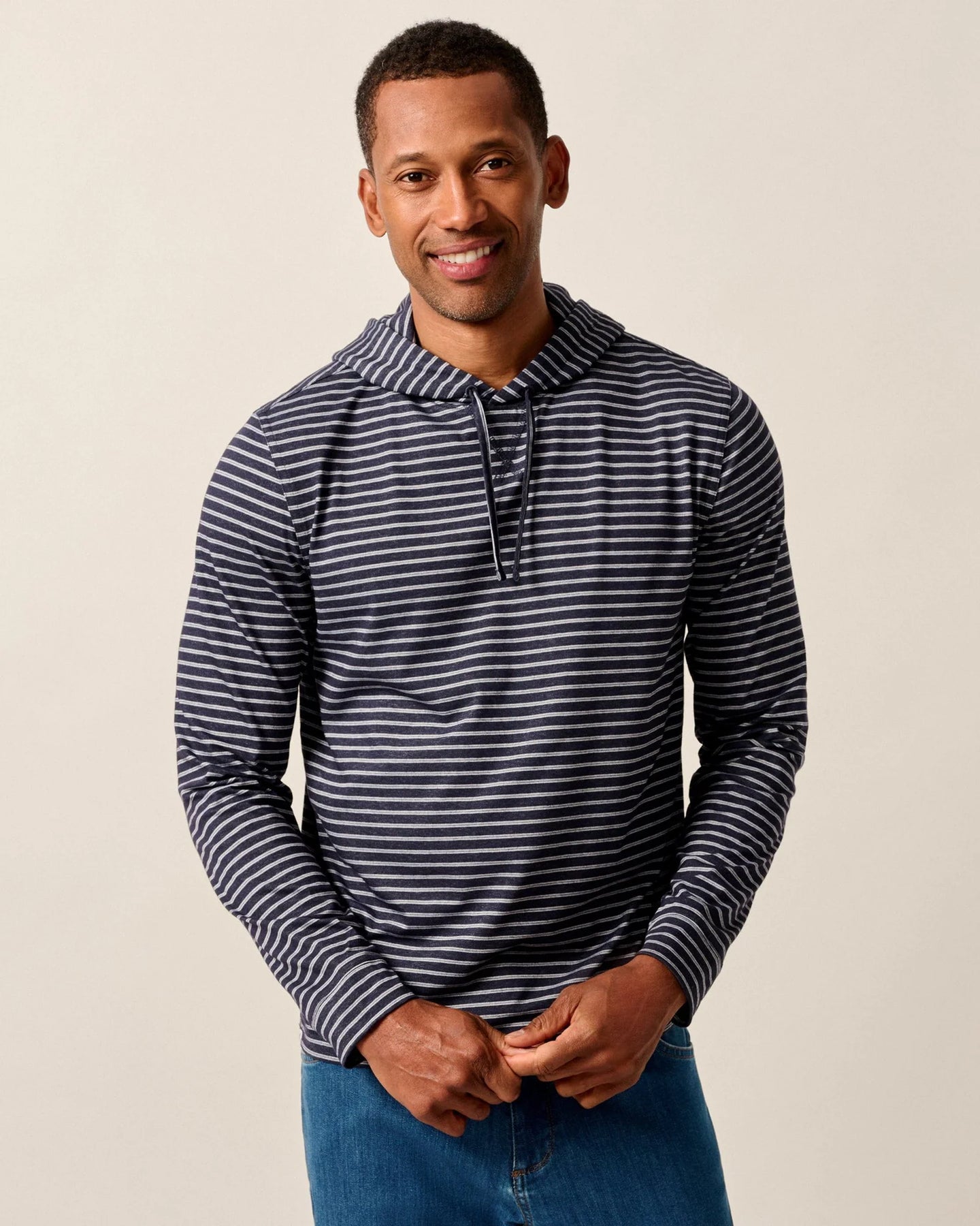 Navy Wycliff Striped Long-Sleeve T-Shirt Hoodie