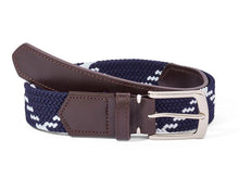 Load image into Gallery viewer, The Fischer Belt: Navy &amp; White Dogleg Stripe