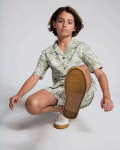 Load image into Gallery viewer, Boys Linen Sage Sunflower Camp Collar Shirt