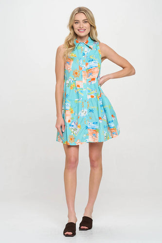Azure Escape Button Down Shirt Dress