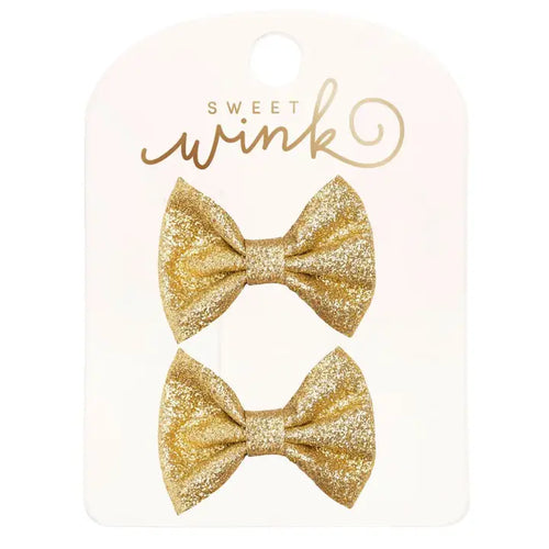 Gold Glitter Bow Clip Set