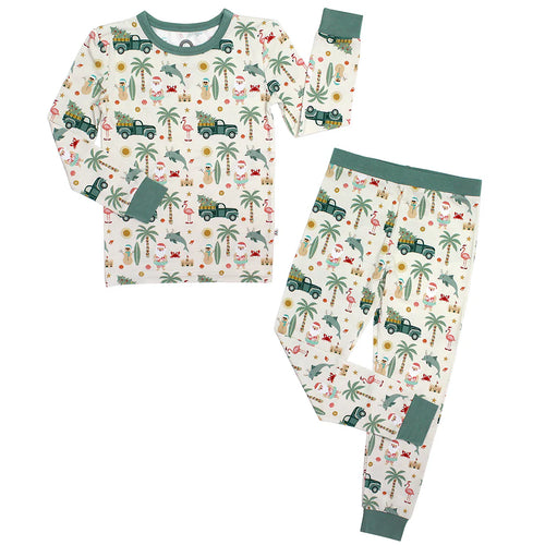 Coastal Christmas Bamboo Long Sleeve Kids Pajama Pants Set