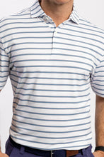 Load image into Gallery viewer, Sky/Anchor Pete Stripe Two Button Performance Polo